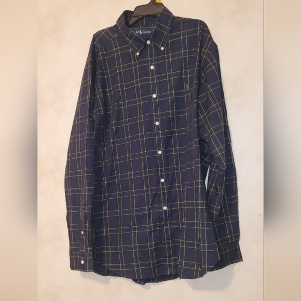 Polo Ralph Lauren‎ Dress Shirt Mens Size XL Classic Fit Green Plaid CottonChest